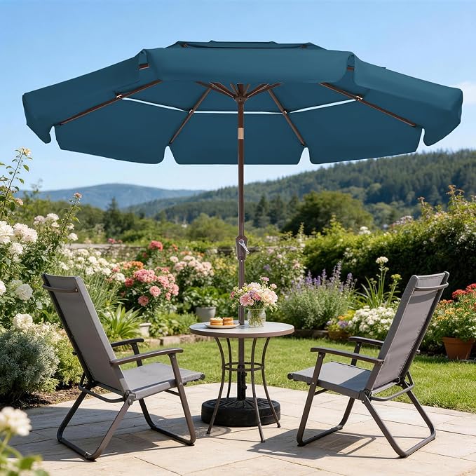 JEAREY 3 Tiers 9 FT Patio Umbrellas Outdoor Table Umbrella with Push Button Market Umbrella 8 Sturdy Ribs UV Protection Waterproof for Garden,Lake Blue