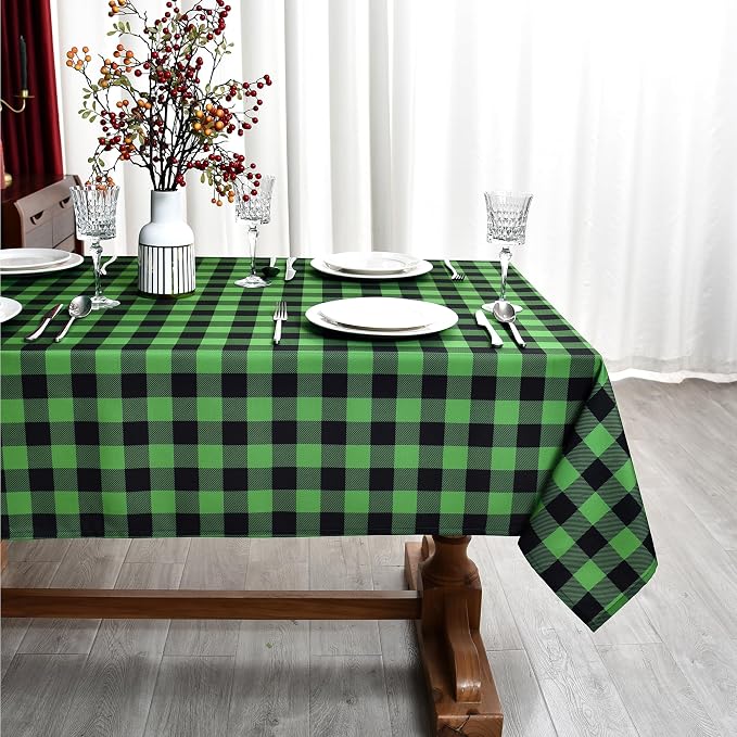 Waterproof Plaid Tablecloth Fabric - Square 58x58 Inch Classic Gingham Checker St Patrick's Day Table Cloth for Indoor/Outdoor Use - Tabletop Cover for Christmas Day, BBQs, and Parties