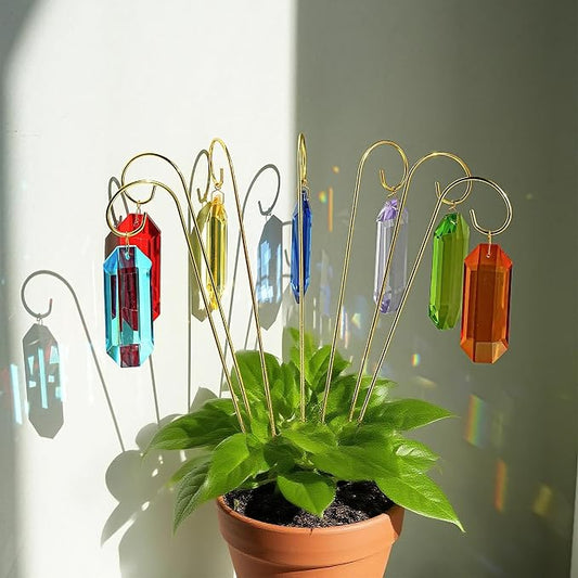H&D HYALINE & DORA 7 Pack Crystal Suncatcher Prisms 13.7 '' Sun Catchers Indoor Window Small Trellis Golden Plant Suncatcher Stake for Potted Plants Indoor Decoration
