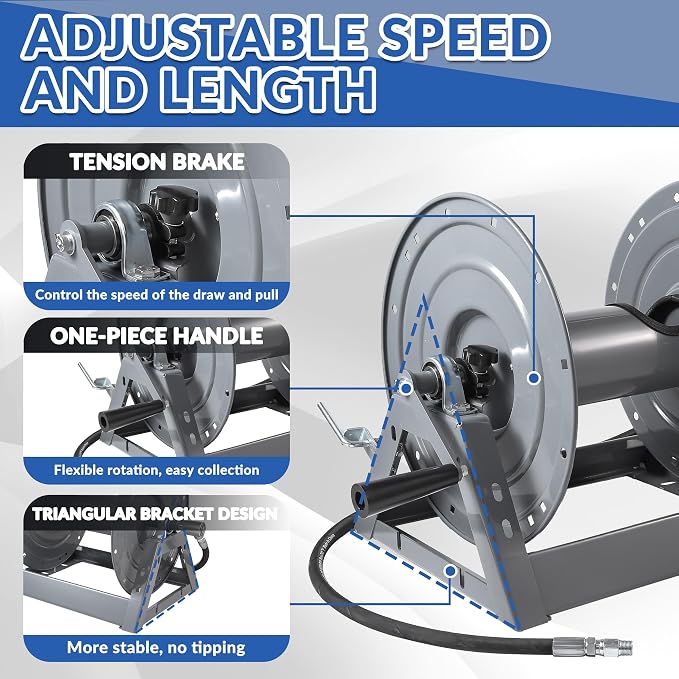 FIXFANS Pressure Washer Hose Reel, 300FT x 3/8" or 500FT x 1/4" Heavy Duty Hose Reel, Manual Crank Power Washer Hose Reel with M22 Fitting, Wall/Floor/Truck Mounted, 4000 PSI