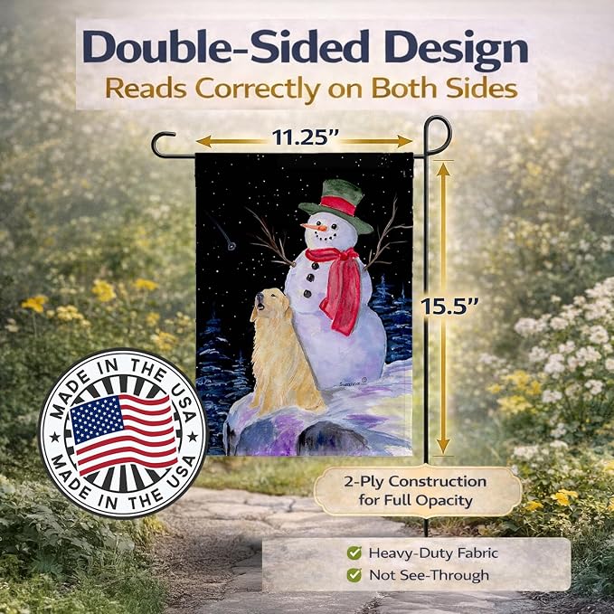 Caroline's Treasures SS8951GF Snowman with Golden Retriever Garden Flag Mailbox Flag Decorative Yard Flag Banner Outside Patio Artwork Yard Flower Beds, Garden Size, Multicolor