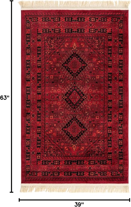 Unique Loom Tekke Collection Area Rug - Sheibani (3' 3" x 5' 3" Rectangle, Red/ Black)