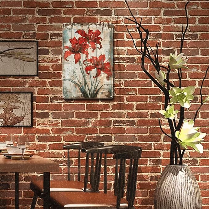 Metal Sign Tin Sign Vintage Wall Art Striking Lycoris Tin Sign for Rustic Wall Art Vintage Charm and Distressed Wood Surfaces Gardening Sign for Restaurant 8×12 Inches
