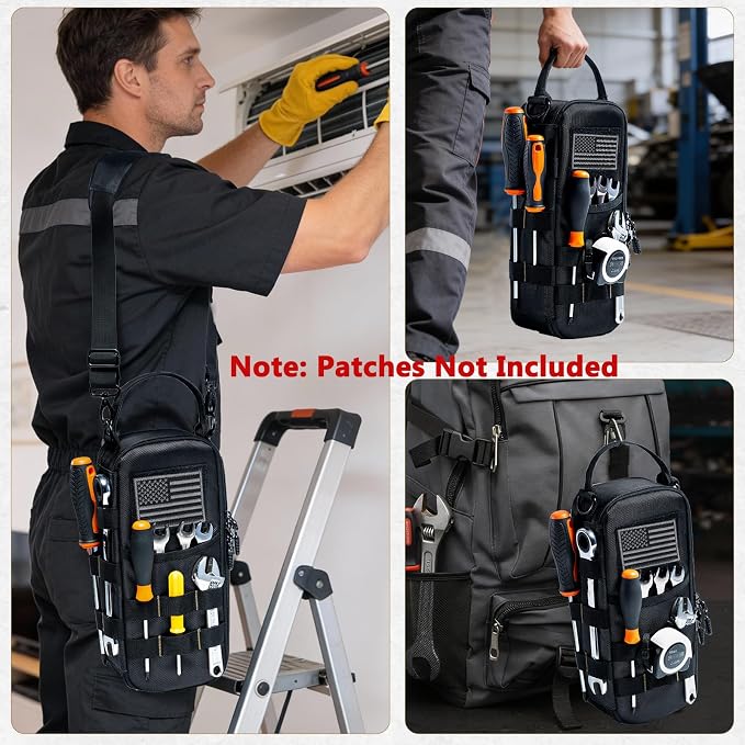 Heavy Duty Small Tool Bags for Men with Carabiner,Tactical Tool Pouch Bag,Portable Utility Tools Storage Organizer Case with Shoulder Strap for EDC,Motorcycle,Camping, Road Trip, Electricians