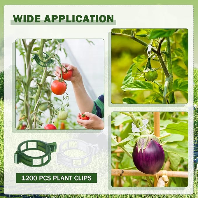 Vesici 1200 Pcs Plant Support Clips Tomato Vine Clips Grape Vine Garden Clips for Climbing Trellis Flower Crop Orchid Vegetable to Grow Upright and Make Healthier, Green and White