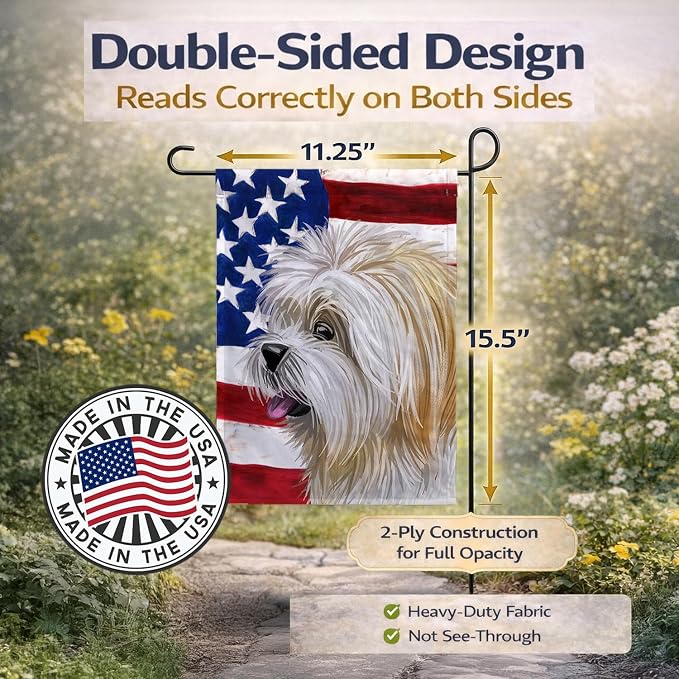 Caroline's Treasures CK6607GF Lhasa Apso American Flag Garden Flag Mailbox Flag Decorative Yard Flag Banner Outside Patio Artwork Yard Flower Beds, Garden Size, Multicolor