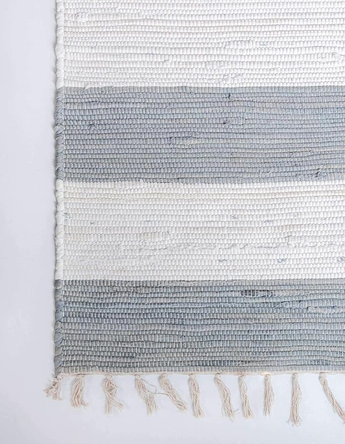 Unique Loom Chindi Rag Collection Area Rug - Striped (10'x 14' 1" Rectangle, Gray/ Ivory)