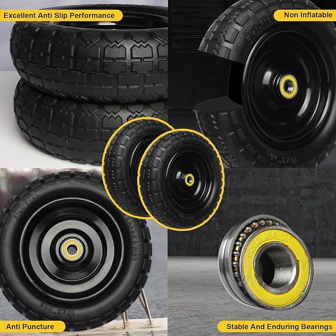 10 Inch Solid Rubber Tires, 4.10/3.50-4 Tire and Flat Free with 5/8" Bearings, 2.17" Offset Hub for GOR Garden Carts, Garden Wagon Carts, Trolleys, Hand Trucks and Utility Cart(4 Pack)