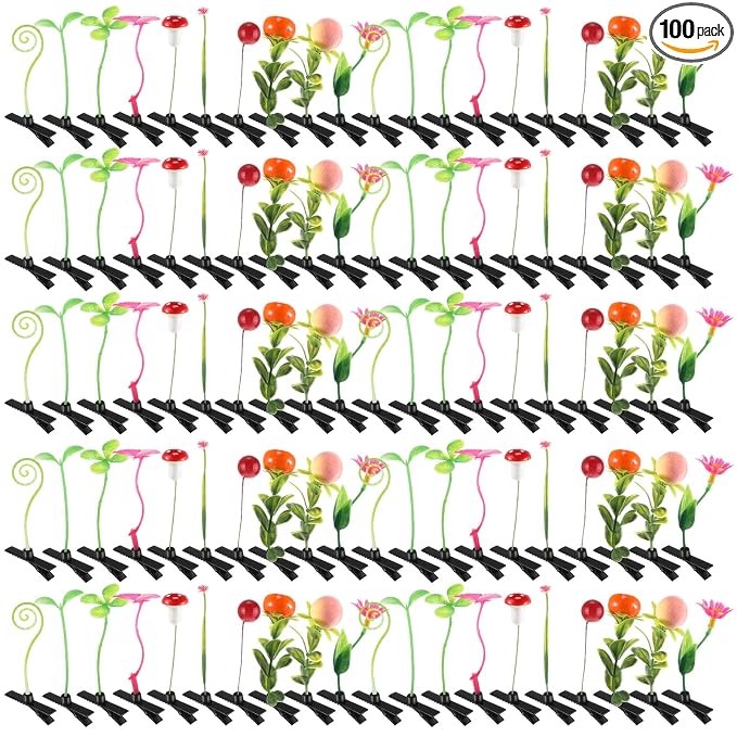 Tigeen 100 Pieces Bean Sprout Hair Clip Funny Plant Hairpins Grass Flower Butterfly Mushroom Hair Accessories (Assorted)