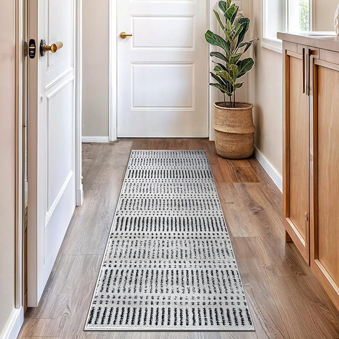 Rugshop Contemporary Stripe Lines High Traffic Runner Rug Cream 2' x 7' | Runner, Size 2' x 7', Living Room, Bedroom, Dining Room, Home Office, Kitchen, Entryway, Hallway, Nursery, Kids Room