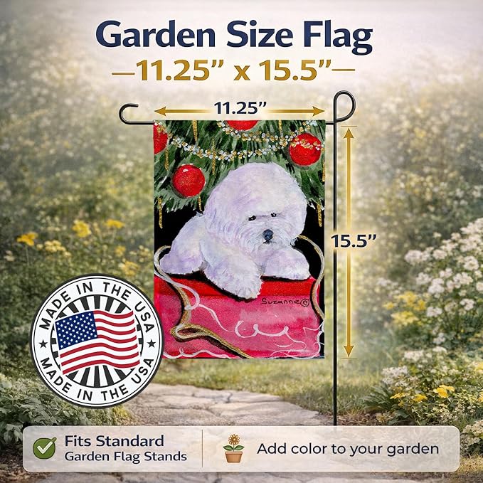 Caroline's Treasures SS8957GF Christmas Tree with Bichon Frise Garden Flag Mailbox Flag Decorative Yard Flag Banner Outside Patio Artwork Yard Flower Beds, Garden Size, Multicolor
