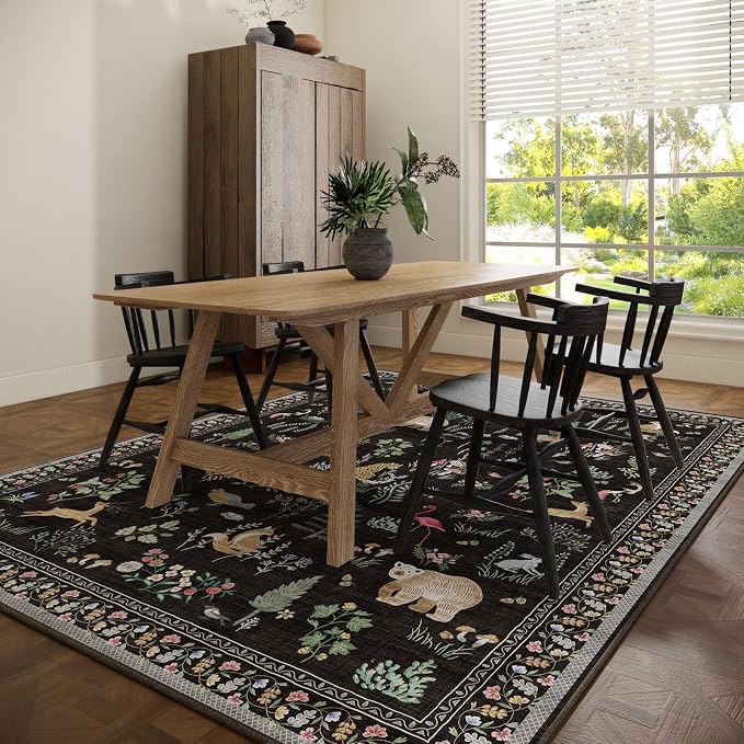 9x12 Area Rugs for Living Room: Washable Bedroom Rug Vintage Stain Resistant Non Slip Low Pile Soft Lightweight Carpet for Kitchen Dining Room Farmhouse Nursery Kids Room Home Office
