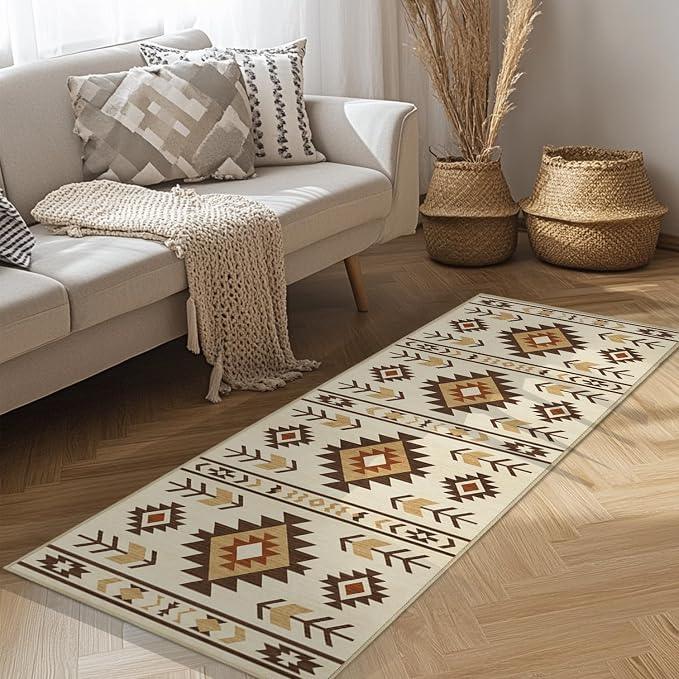 Western Runner Rug 2x6 for Hallway Kitchen Bedroom, Southwestern Aztec Tribal Runner Rugs Southwest Navajo Machine Washable Rug Non-Slip Printed Low-Pile Floor Carpet Mat for Living Room, Camel