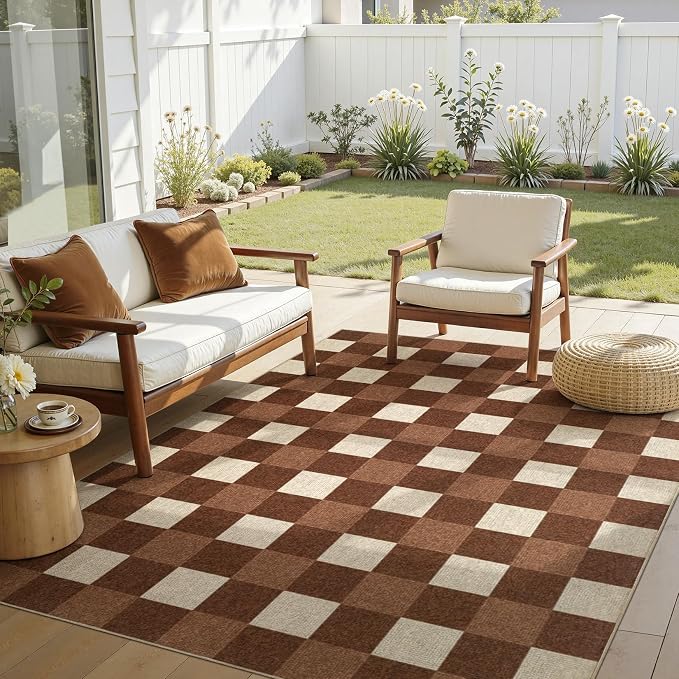 UERMEI 5x7 Outdoor Jute Area Rug Patio Neutral Washable Brown | Easy Non Slip Pet Friendly Indoor Farmhouse Carpet for Living Room Bedroom Dining Backyard