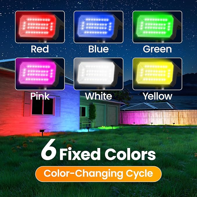 Fabrito Color Changing Solar Spot Lights Outdoor 4 Pack, [6+1 Lighting Modes] Auto On/Off RGB Spotlights, Waterproof Multicolor Landscape Lights for Garden, Tree, Halloween, Christmas