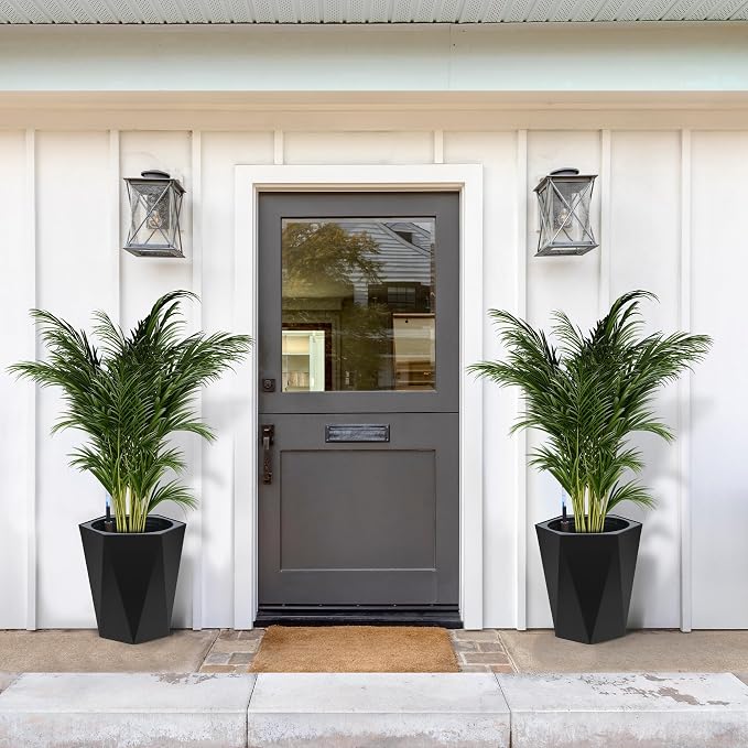 Set of 2 Tall Planters for Outdoor Plants, 16" Large Planter Pots with Drainage Holes & Water Level Monitor, Self-Watering Flower Pots for Patio, Porch, Garden, Front Door Decor, Indoor Outdoor
