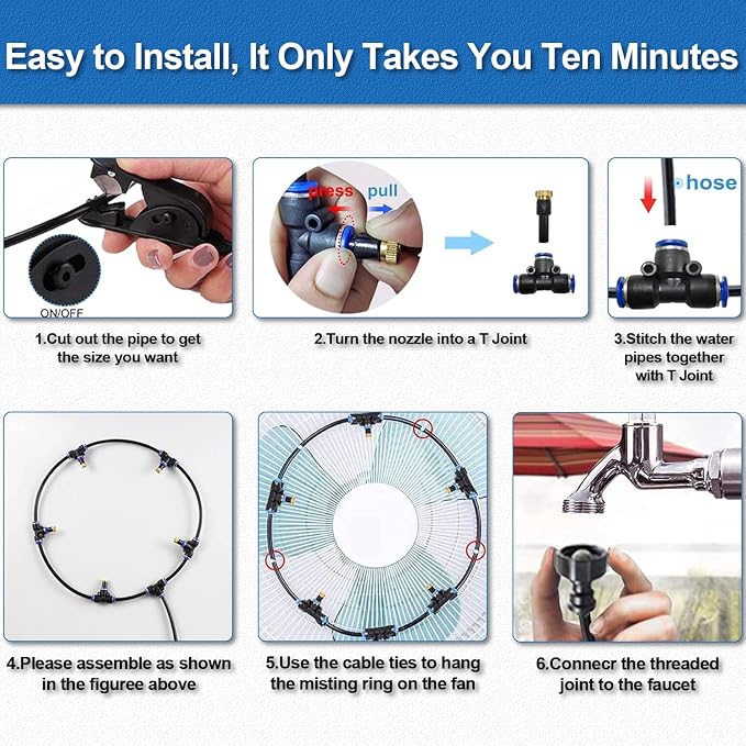 Fan Misting Kit for Outside Patio 35FT, Outdoor Fan Misters for Cooling System, Double-Loop Water Mist for Backyard, Porch, Umbrella,Deck,Canopy,Pergola,Pool. Yard BBQ Accessories, Party Supplies