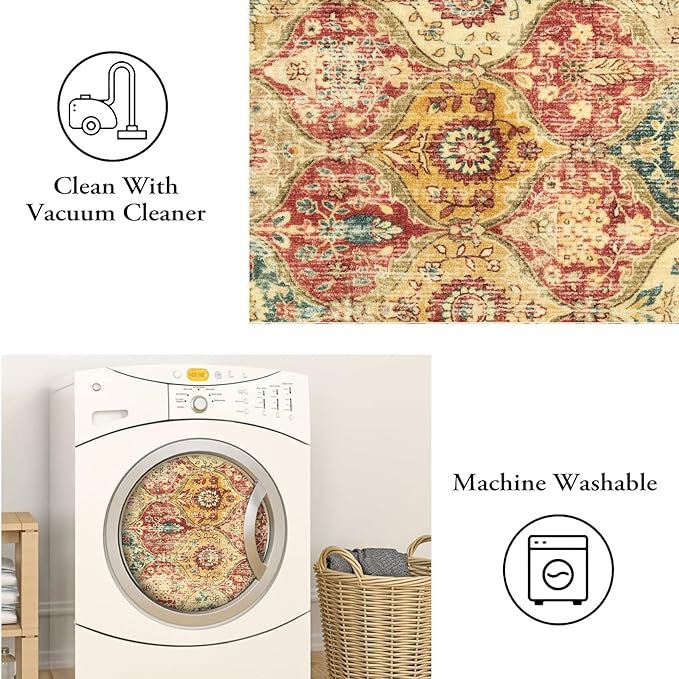 Lahome Moroccan Hallway Rug, 2x5 Washable Kitchen Runner Rug Non Slip | Kitchen Runners for Hallways Trellis Ultra-Thin Vintage Carpet for Bedroom Bathroom Entryway Elise, Red Orange