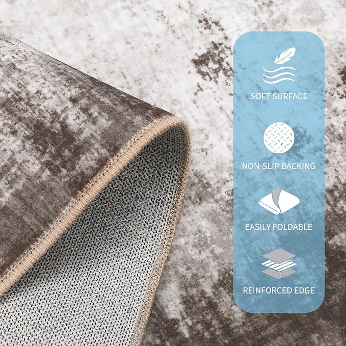 GarveeHome Entryway Rug 2x3 Washable Modern Abstract Small Brown | Non-Slip Backing, Stain-Resistant Low Pile Floor Cover, Colorful Indoor Mat, Bedroom, Kitchen, Laundry