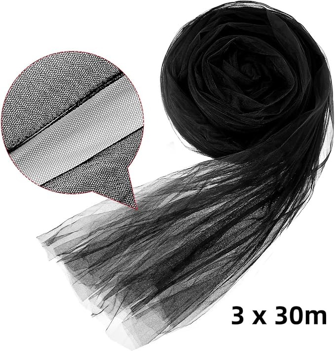 Zonon Mosquito Netting Garden Insect Mesh Netting Garden Patio Mesh Screen Net Fly Insect Bug Bird Net Barrier for Patio Balcony Porch Gazebo Vegetables Fruits Plant Protection(9.84 x 98.43 ft,Black)