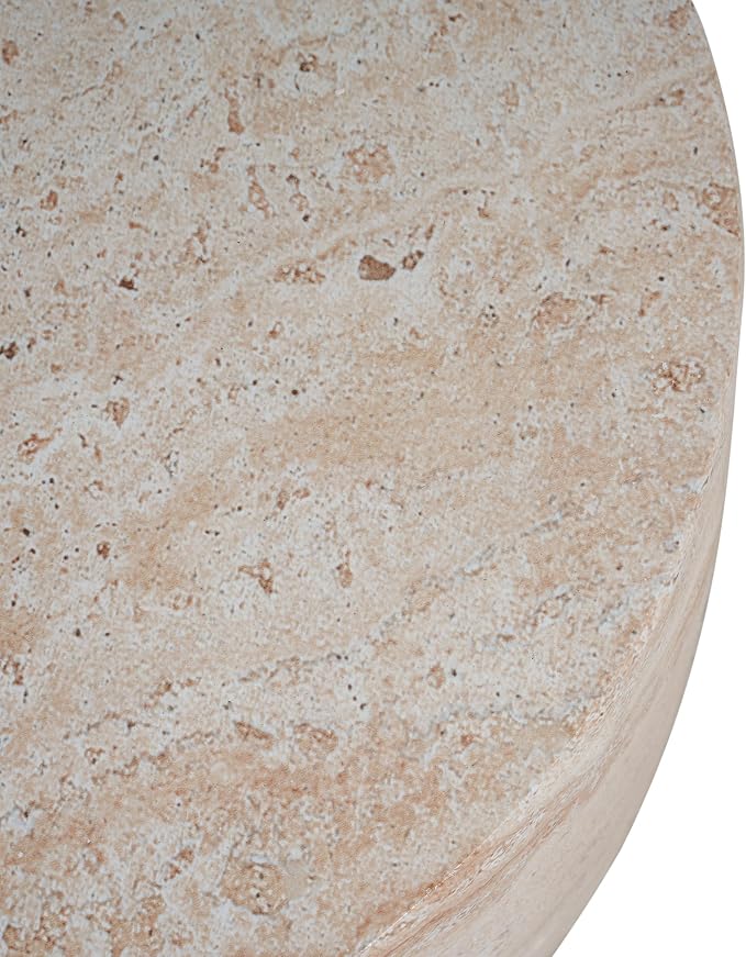 Christopher Knight Home Jaym 15.75" H Indoor Outdoor Accent Side Table, Patio Decorative End Table, Barrel-Shaped Lightweight Concrete Garden Stool for Patio Balcony & Garden Decor, Travertine