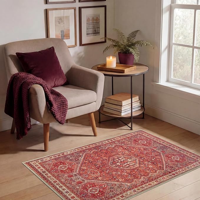 Keen Home Design Vintage Washable Entryway Rug, Non-Slip Low Pile, 2x3 | Machine Washable Cotton Chenille, 0.25In Low Pile, Rubber Non-Slip Back; Kitchen, Entryway, Bathroom, Bedside