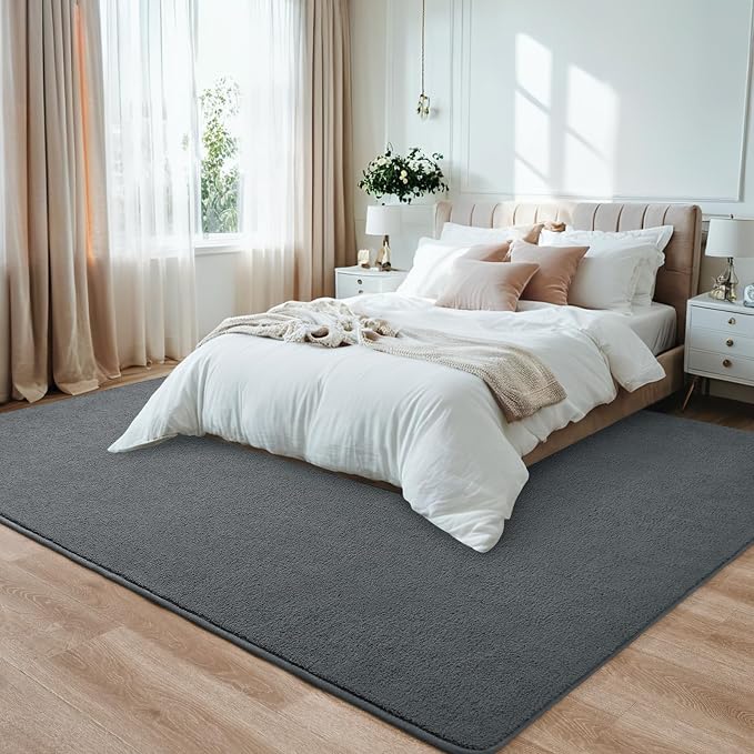 6x9 Dark Grey Area Rug Modern Aesthetic Minimalist | Washable Memory Foam, Low Pile Non Slip Indoor Carpet for Living Room Bedroom Office Classroom College Dorm Room Home Decor