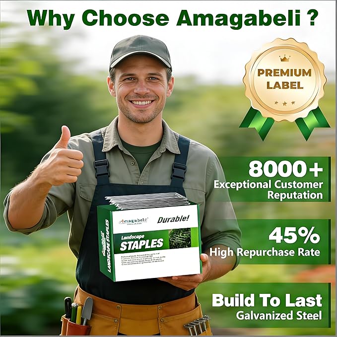 AMAGABELI GARDEN & HOME 4 Inch 100 Pack Galvanized Landscape Staples Garden Staples 12 Gauge Garden Stakes Plant Cover Stakes U-Shaped Landscape Stakes Landscape Pins for Weed Barrier Fabric