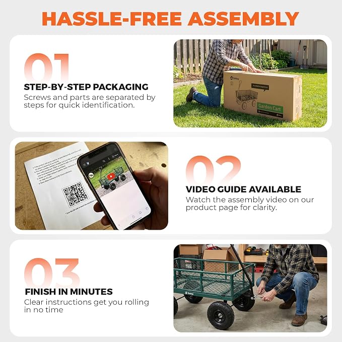 Sekey 600lbs Steel Mesh Garden Cart for Patio & Backyard, Utility Wagon with Removable Sides (Convertible Flatbed), 10" Rubber Tiress, Green