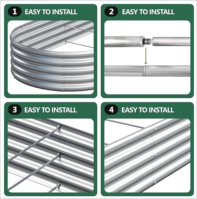 Galvanized Raised Garden Bed Outdoor, 8x4x1ft(2Pack) Metal Heavy Duty Planter Boxes for Gardening, Easy Assemble Bottomless Small Oval Plant Container Kit for Vegetable, Flower, Fruit, Silver