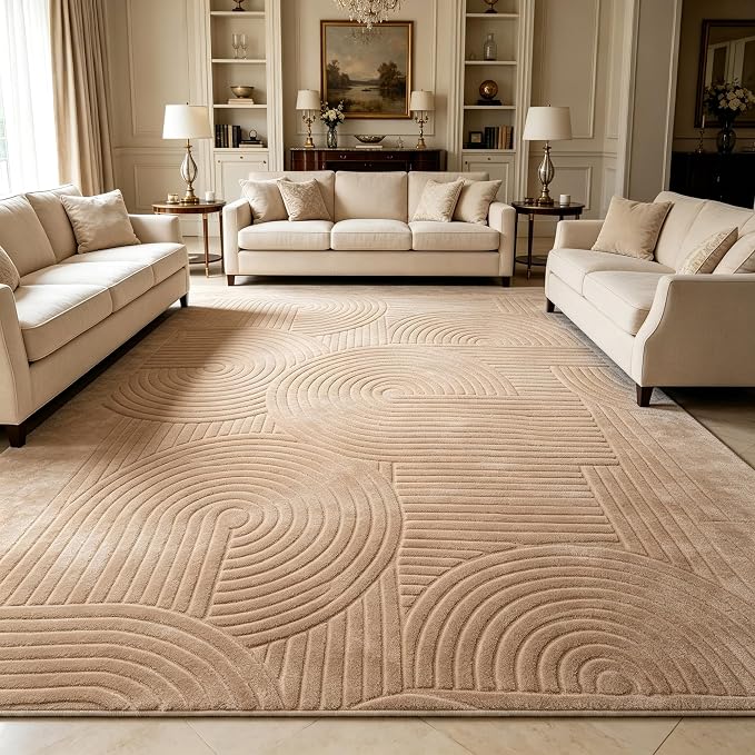 Brown Geometric 8x10 Solid Area Rug, Washable Living Room Rug | Ultra Soft Boho Pattern Minimalist Non-Slip Carpet, 8'x10' Rugs for Bedroom, Kids Room, Nursery, Apartment, Home Office