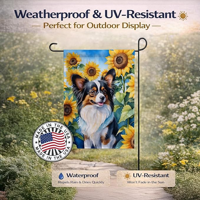 Caroline's Treasures DAC6131GF Papillon in Sunflowers Garden Flag Mailbox Flag Decorative Yard Flag Banner Outside Patio Artwork Yard Flower Beds, Garden Size, Multicolor
