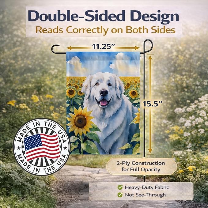 Caroline's Treasures DAC6093GF Great Pyrenees in Sunflowers Garden Flag Mailbox Flag Decorative Yard Flag Banner Outside Patio Artwork Yard Flower Beds, Garden Size, Multicolor