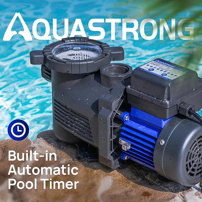 AQUASTRONG 3/4 HP Above Ground Pool Pump with Timer, 1.25"&1.5''adapter, 115V, 4332GPH, High Flow, Powerful Self Primming Swimming Pool Pumps with Filter Basket