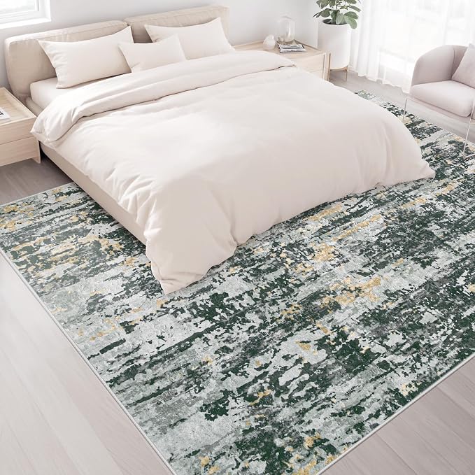Area Rugs 9x12 Living Room: Washable Rug Modern Abstract Large Rugs Soft Non Slip Neutral Rug Stain Resistant Indoor Carpet for Bedroom Kitchen Dining Room Home Office Rugs(Black Grey Gold,9'x12')