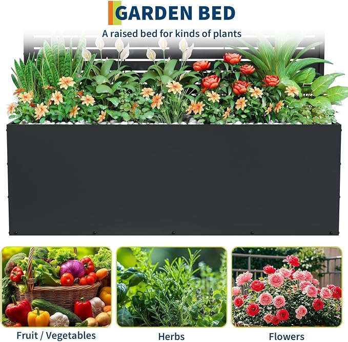 GarveeLife Metal Planter Box with Trellis, 71"x47"x16" Raised Garden Bed for Climbing Plants, Vegetables, Vines, Privacy Planters for Patio with Drainage Holes, 15.7" Deep Planting Bed