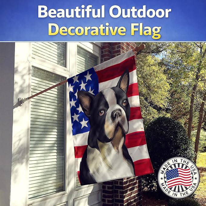 Caroline's Treasures CK6451CHF Boston Terrier Dog American Flag House Flag Large Porch Sleeve Pole Decorative Outside Yard Banner Artwork Wall Hanging, Polyester, House Size, Multicolor