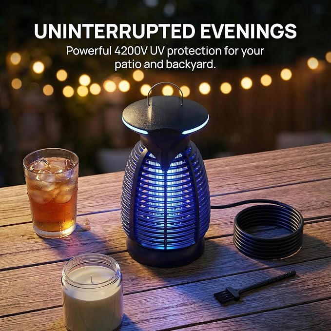 Bug Zapper Outdoor for Mosquito Flies - Waterproof Insect Killer Trap Lamp Electric 4200V Powerful Bug Zappers Indoor with LED Light for Patio Porch Garage Backyard & Home
