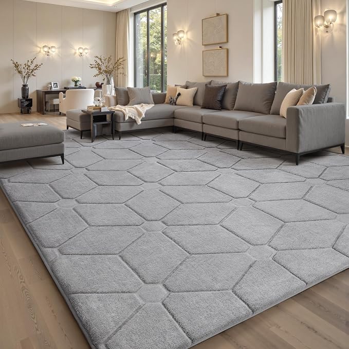 Sour Lemon 4x6 Area Rugs for Living Room, Soft Carpet Geometric Grey Rug | Washable, Alfombra Para Salas Modernas, Non Slip Big Soft Thick Fluffy Plush, Memory foam Rug for Playroom Kids Room
