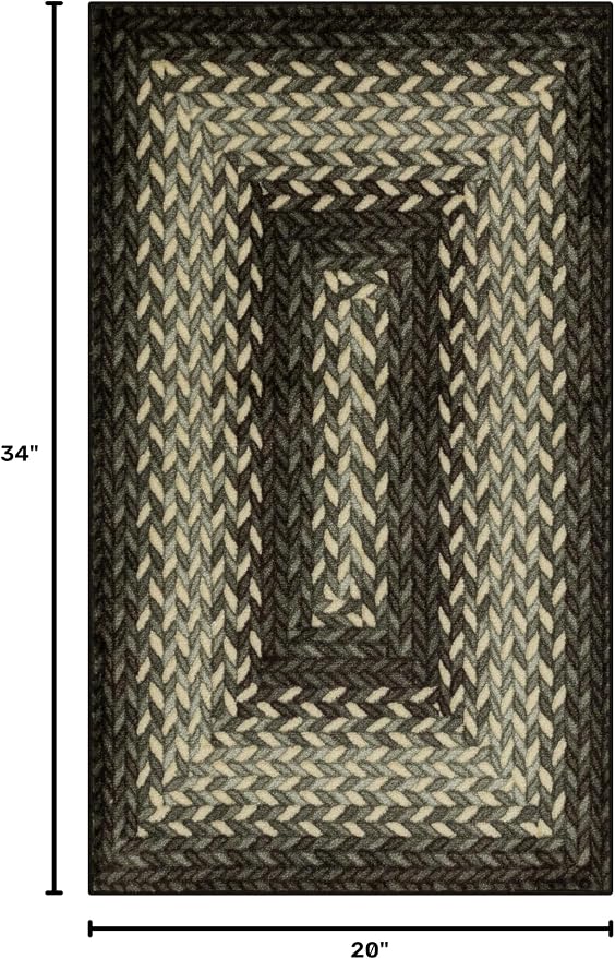 Maples Rugs Marion Bohemian Braided-Style Print Area Rug – Made in USA – Washable, Non-Slip Low-Profile Indoor Throw Rug for Foyer, Kitchen & Bathroom, 34" x 20", Black