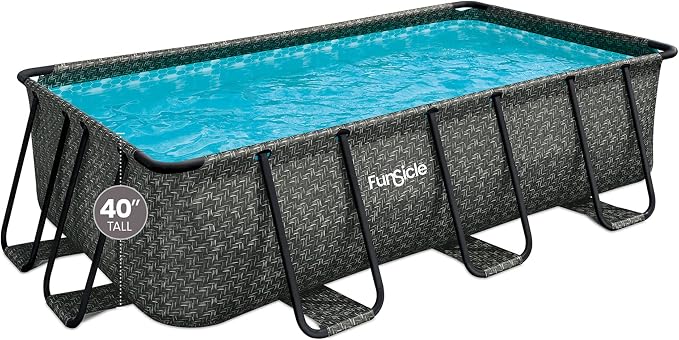 Funsicle Oasis Designer Lap 13' x 7' x 39.5” Rectangular Above Ground Swimming Pool, with FiltraBoost 800 GPH Filter Pump, Ladder & Repair Patch, Dark Herringbone | Rectangular Pool with FiltraBoost 800 GPH Filter Pump, Ladder & Repair Patch, Dark Herr...