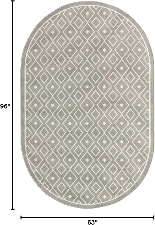 Unique Loom Outdoor Trellis Collection Area Rug - Kafes (5' 3" x 8' Oval, Gray/ Ivory)