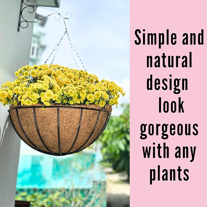 LaLaGreen Hanging Baskets for Plant Outdoor (18 Inch, 2 Pack) Extra Large Black Metal Wire Hanging Planter with Coco Liner Round Flower Pot Holder Hanger Deck Porch Modern Garden Balcony Country Decor
