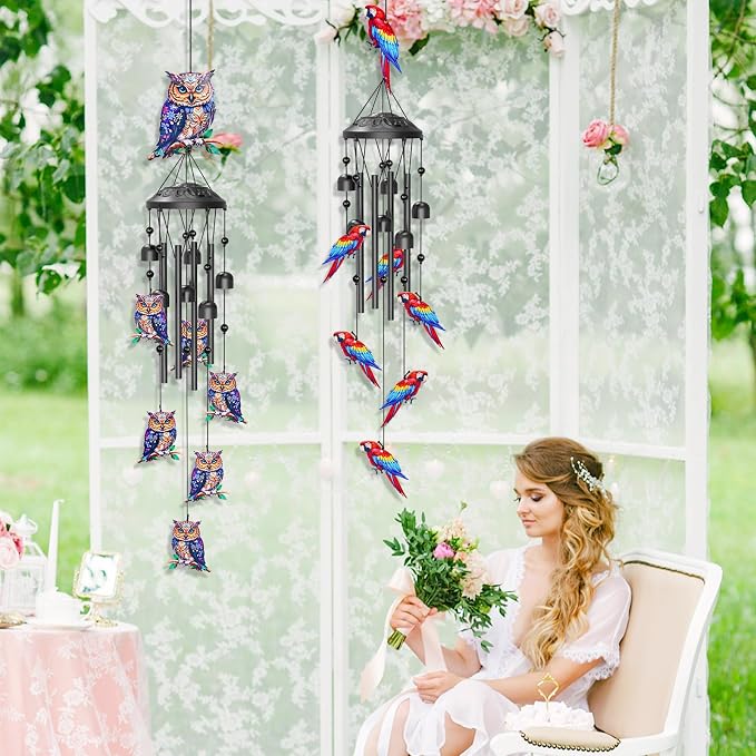35" Wind Chimes for Outside, Hand-Tuned Aluminum Windchimes with 6 Bells & Parrot Decor, Rustproof Metal Chimes for Garden Patio Porch, Sympathy Memorial Gift for Mom Women(Parrot)