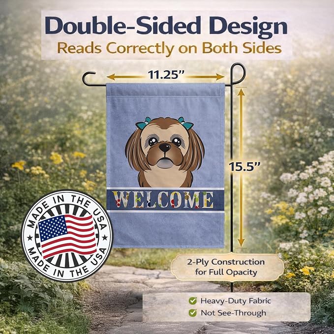 Caroline's Treasures BB1435GF Chocolate Brown Shih Tzu Welcome Garden Flag, Blue Mailbox Flag Decorative Yard Flag Banner Outside Patio Artwork Yard Flower Beds, Garden Size, Multicolor
