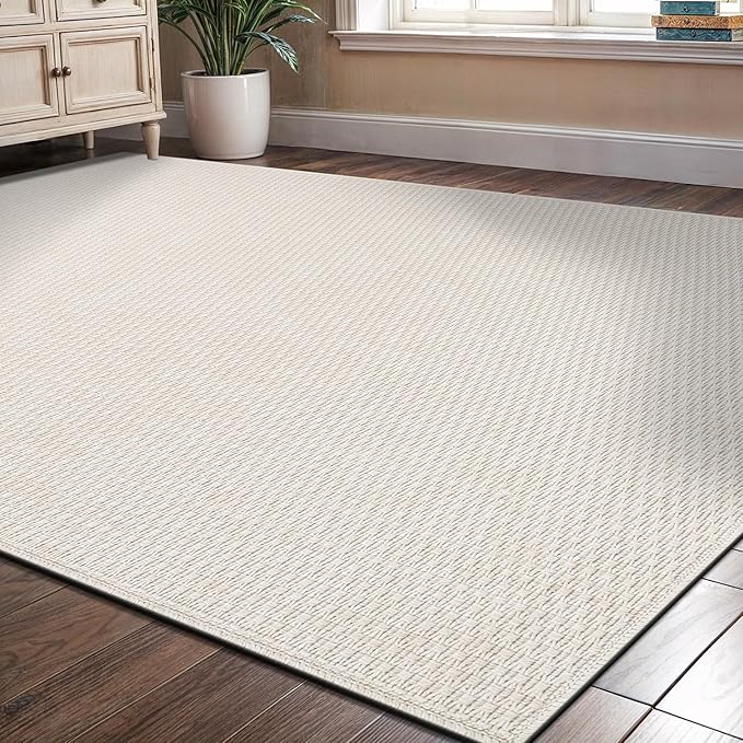Luul Home Easy Jute Rugs 4x6 White Color Living Room Indoor Outdoor Area Rug for Farmhouse Patio and Kitchen Rug High Traffic Washable Easy to Clean Solid Boho Woven Design Outside Carpet (4 x 6)