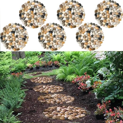 Garden Stepping Stones Outdoor Round River Stone Decorative Nature River Rocks for Landscaping Outside Walkway Patio Yard Garden Pathway (9in 6pcs Pack)