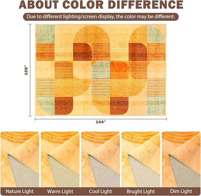 9'x12' Area Rug for Living Room, Washable Modern Abstract Soft Carpet | Non Slip, Indoor Floor Stain Resistant Large Carpet for Bedroom Dining Room Farmhouse Nursery Home Office, Burnt Orange