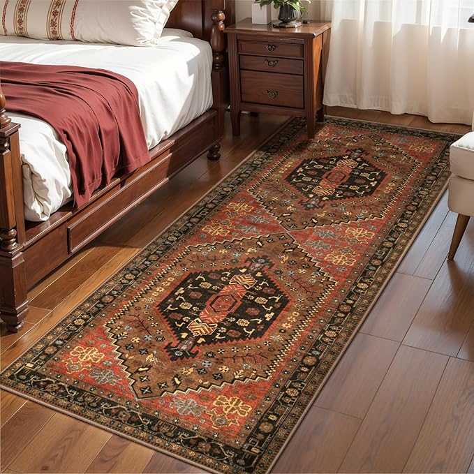 Ciicool Washable Non Slip Runner Rug,2x6ft Vintage Hallway Kitchen Rugs | Soft Oriental Indoor Mat Thin Boho Entry Carpet for Entrance Bedroom Bedside Living Room Laundry Bathroom Decor