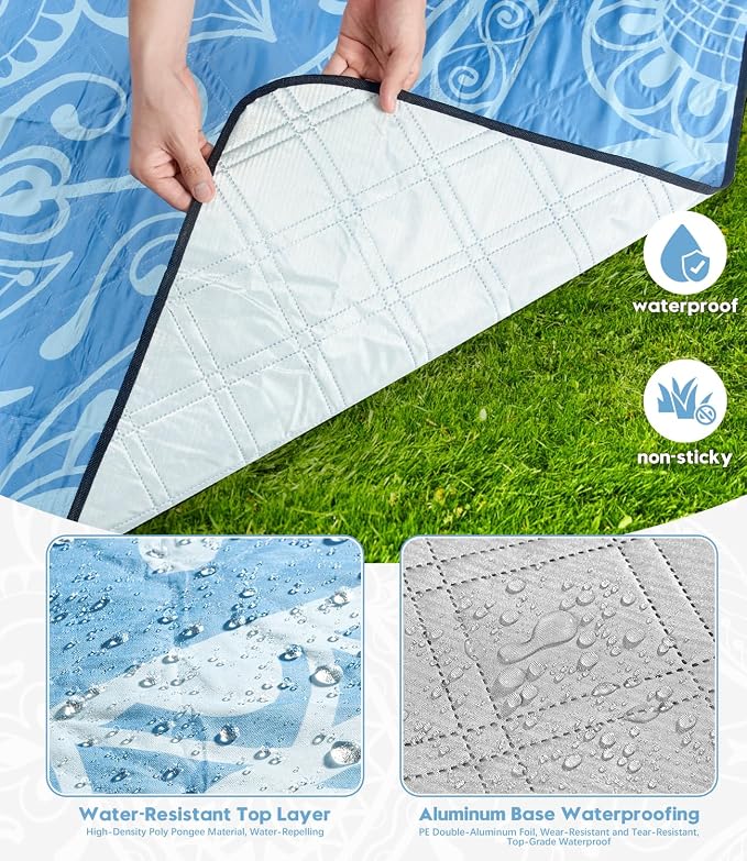 DEWUR Picnic Blankets 79"x79" Extra Large Outdoor Blanket Beach Blanket Waterproof SandProof Picnic Mat Washable Foldable Portable for Grass Lawn Beach Camping
